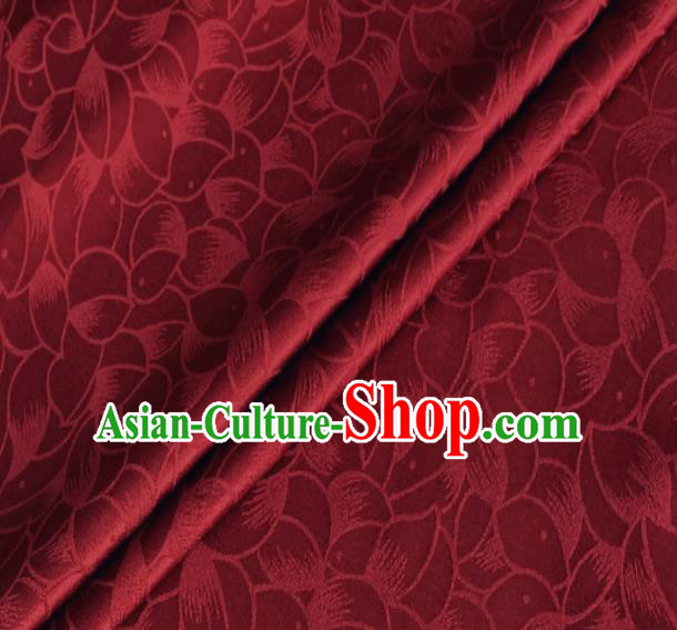 Asian Chinese Classical Lotus Petals Pattern Design Purplish Red Silk Fabric Traditional Cheongsam Brocade Material