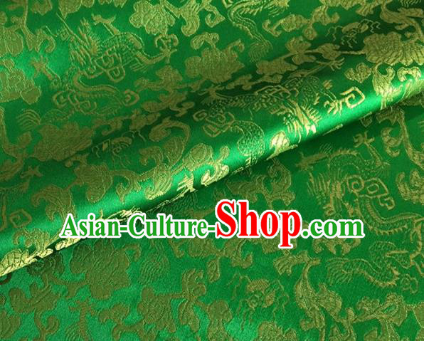 Asian Chinese Classical Dragon Pattern Design Green Brocade Fabric Traditional Cheongsam Silk Material