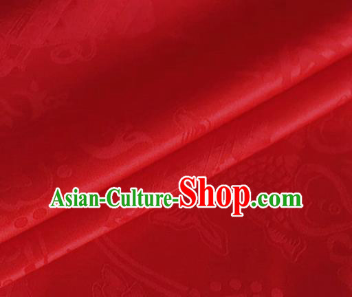 Asian Chinese Classical Double Fish Pattern Design Red Silk Fabric Traditional Cheongsam Material