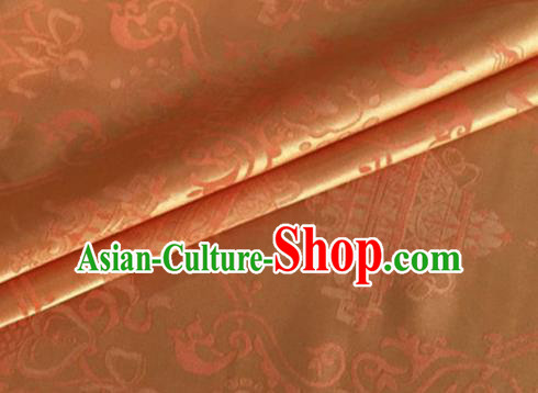 Asian Chinese Classical Double Fish Pattern Design Orange Silk Fabric Traditional Cheongsam Material