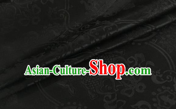 Asian Chinese Classical Double Fish Pattern Design Black Silk Fabric Traditional Cheongsam Material