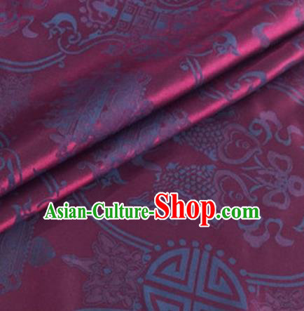 Asian Chinese Classical Double Fish Pattern Design Amaranth Silk Fabric Traditional Cheongsam Material