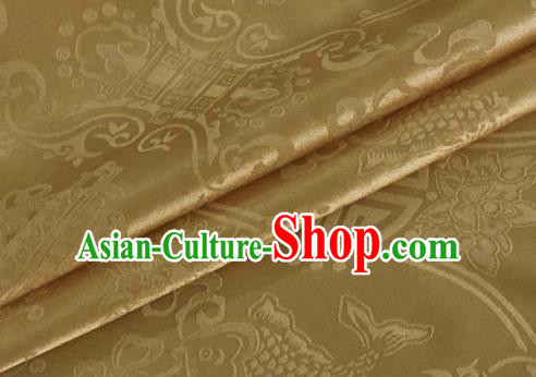 Asian Chinese Classical Double Fish Pattern Design Golden Silk Fabric Traditional Cheongsam Material