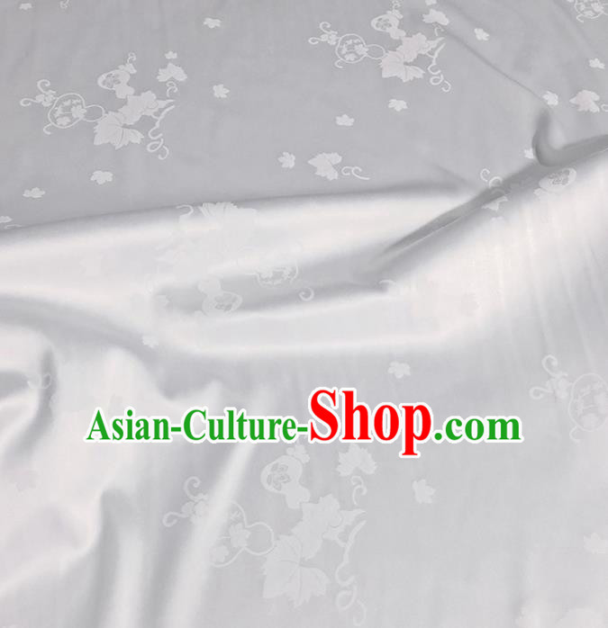 Asian Chinese Classical Gourd Leaf Petals Pattern Design White Silk Fabric Traditional Cheongsam Brocade Material