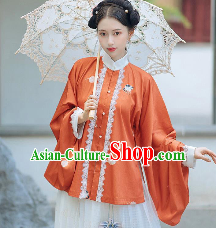 Chinese Traditional Hanfu Orange Blouse Ancient Ming Dynasty Princess Costume for Women