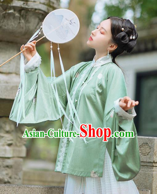 Chinese Traditional Hanfu Green Blouse Ancient Ming Dynasty Princess Costume for Women