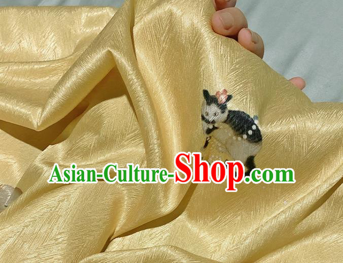 Asian Chinese Classical Cat Pattern Design Yellow Silk Fabric Traditional Hanfu Brocade Material