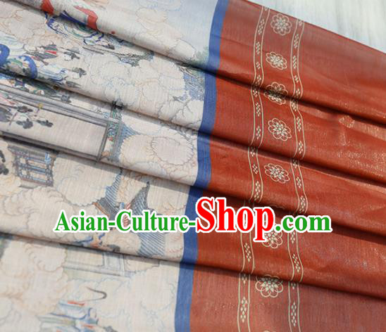 Asian Chinese Classical Printing Dream of the Red Chamber Pattern Design Red Silk Fabric Traditional Hanfu Brocade Material