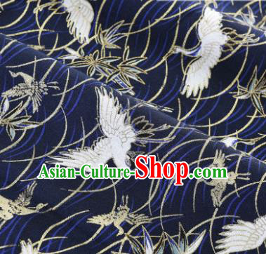 Asian Japanese Classical Crane Pattern Design Navy Silk Fabric Traditional Kimono Brocade Material