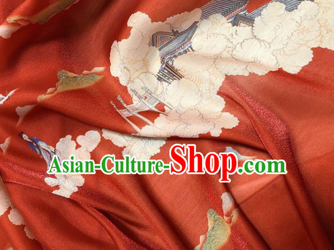 Asian Chinese Classical Printing Pattern Design Red Silk Fabric Traditional Hanfu Brocade Material