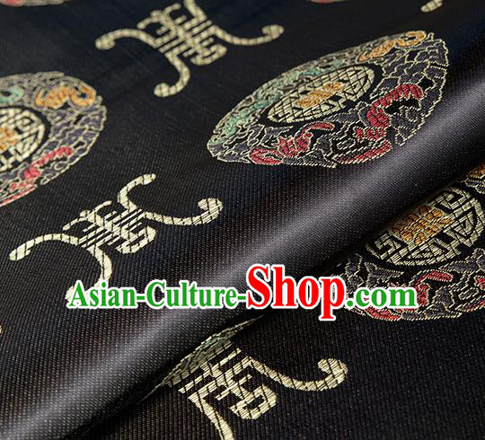 Asian Chinese Classical Lucky Pattern Design Black Silk Fabric Traditional Hanfu Brocade Material