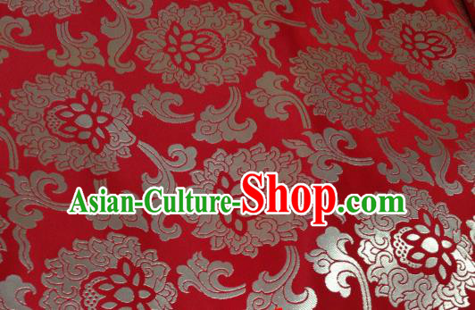 Asian Chinese Classical Lotus Pattern Design Red Silk Fabric Traditional Tibetan Brocade Material