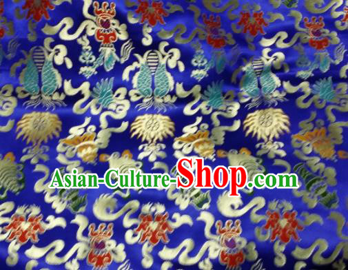 Asian Chinese Classical Auspicious Pattern Design Royalblue Silk Fabric Traditional Tibetan Brocade Material