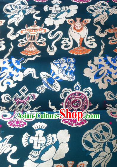 Asian Chinese Classical Tibetan Pattern Design Peacock Green Silk Fabric Traditional Brocade Material