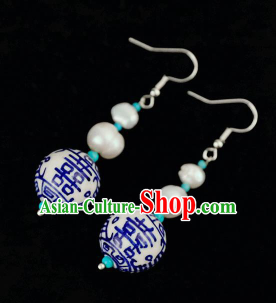 Chinese Traditional National Ceramics Earrings Handmade Ear Accessories for Women