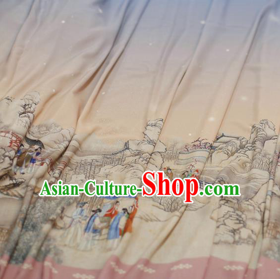 Asian Chinese Classical Printing Dream of the Red Chamber Pattern Design Pink Silk Fabric Traditional Hanfu Brocade Material