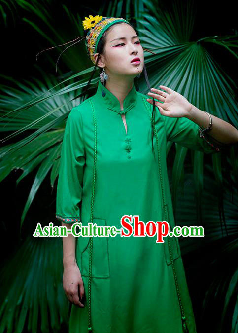 Chinese Traditional Green Qipao Dress National Costume Cheongsam for Women