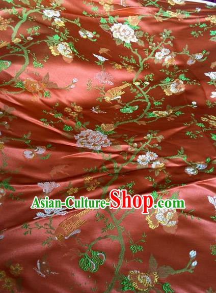 Asian Chinese Classical Peony Bird Pattern Design Red Silk Fabric Traditional Nanjing Brocade Material