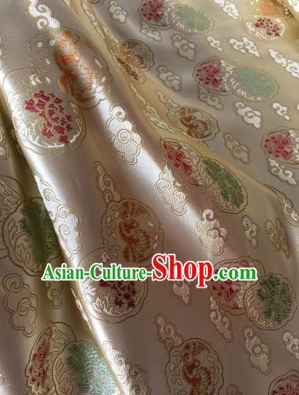 Asian Chinese Classical Cloud Peony Pattern Design Champagne Silk Fabric Traditional Nanjing Brocade Material