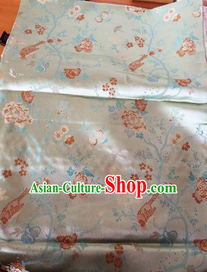 Asian Chinese Classical Peony Birds Pattern Design Beige Silk Fabric Traditional Nanjing Brocade Material