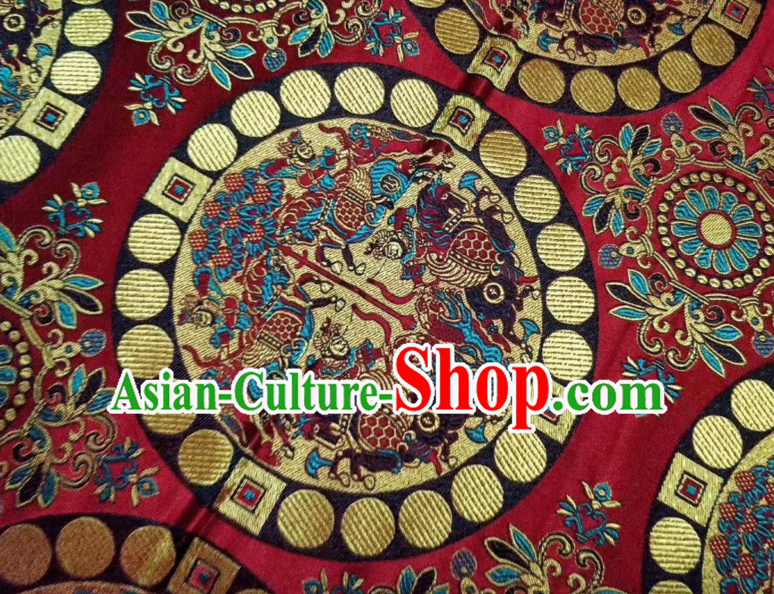 Asian Chinese Classical Character Pattern Design Purplish Red Silk Fabric Traditional Nanjing Brocade Material