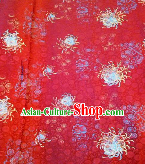 Asian Chinese Classical Chrysanthemum Pattern Design Red Silk Fabric Traditional Nanjing Brocade Material