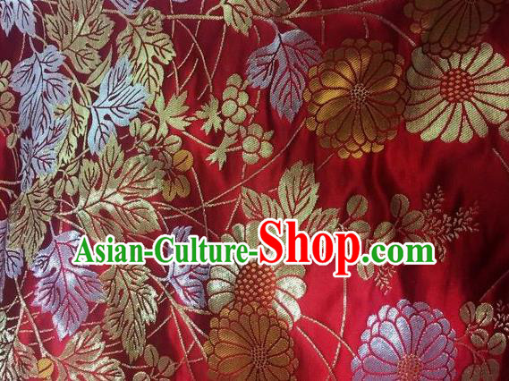 Asian Chinese Classical Sunflowers Pattern Design Red Silk Fabric Traditional Nanjing Brocade Material