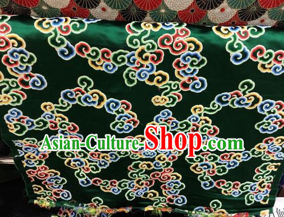 Asian Chinese Classical Auspicious Cloud Pattern Design Green Silk Fabric Traditional Nanjing Brocade Material