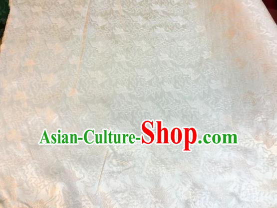 Asian Chinese Classical Cloud Cranes Pattern Design Beige Silk Fabric Traditional Nanjing Brocade Material