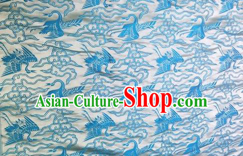 Asian Chinese Classical Cloud Blue Cranes Pattern Design Silk Fabric Traditional Nanjing Brocade Material