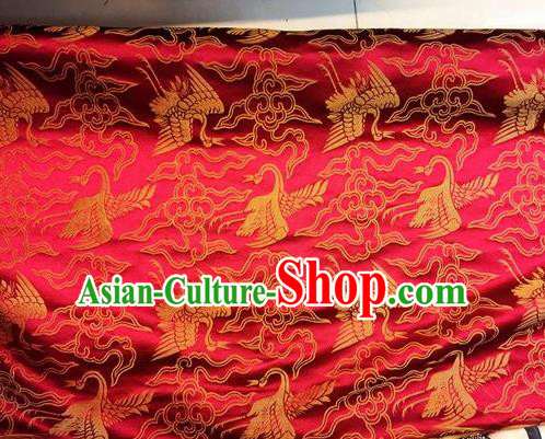 Asian Chinese Classical Cloud Cranes Pattern Design Red Silk Fabric Traditional Nanjing Brocade Material