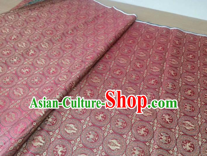 Asian Chinese Classical Birds Pattern Design Wine Red Silk Fabric Traditional Nanjing Brocade Material