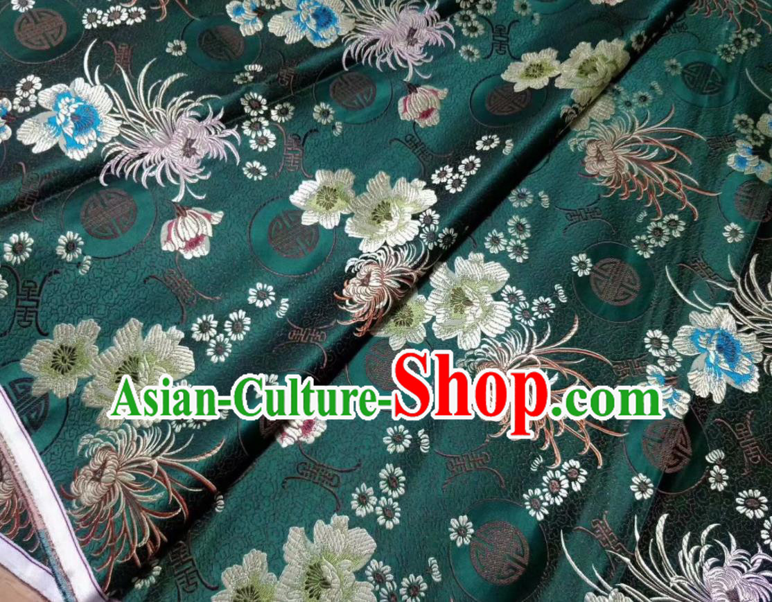 Asian Chinese Classical Chrysanthemum Pattern Design Atrovirens Silk Fabric Traditional Nanjing Brocade Material