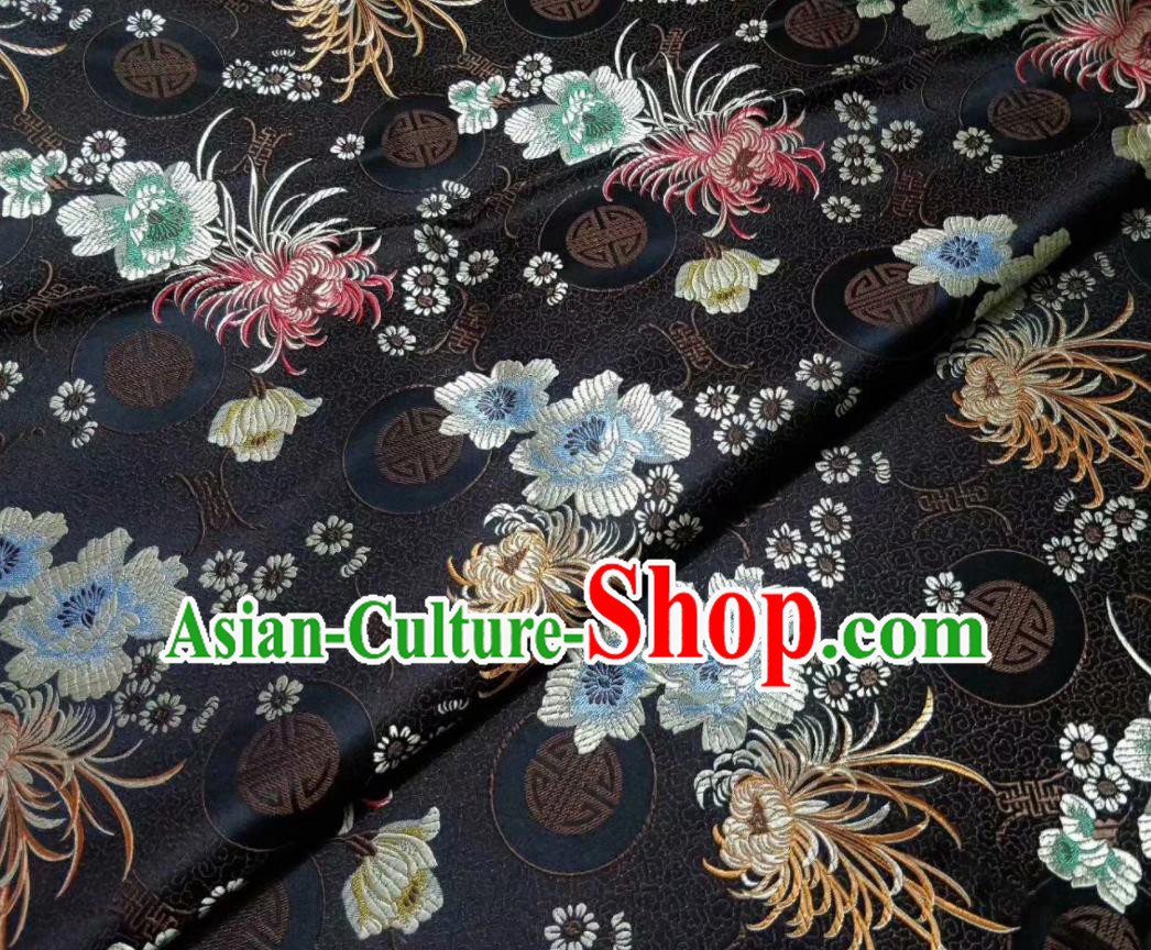 Asian Chinese Classical Chrysanthemum Pattern Design Brown Silk Fabric Traditional Nanjing Brocade Material