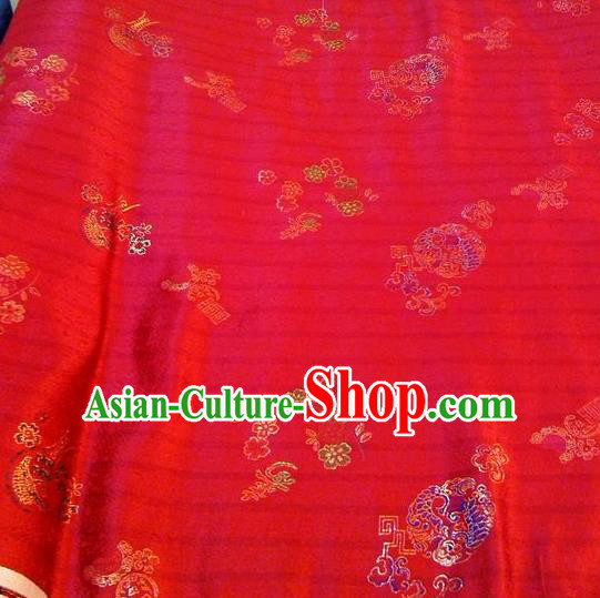 Asian Chinese Classical Phoenix Plum Pattern Design Red Silk Fabric Traditional Nanjing Brocade Material