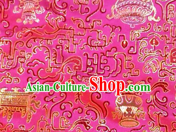 Asian Chinese Classical Eight Treasures Pattern Design Rosy Silk Fabric Traditional Nanjing Brocade Material