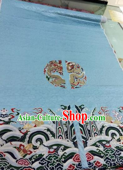 Asian Chinese Classical Dragon Pattern Design Blue Silk Fabric Traditional Nanjing Brocade Material