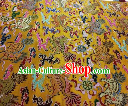 Asian Chinese Classical Kylin Pattern Design Golden Silk Fabric Traditional Nanjing Brocade Material