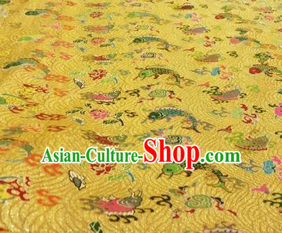 Asian Chinese Classical Carps Pattern Design Golden Silk Fabric Traditional Nanjing Brocade Material