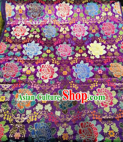 Asian Chinese Classical Peony Pattern Design Purple Silk Fabric Traditional Nanjing Brocade Material