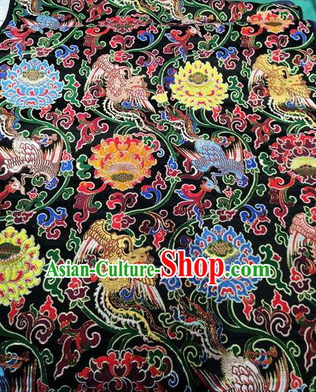 Asian Chinese Classical Phoenix Lotus Pattern Design Black Silk Fabric Traditional Nanjing Brocade Material