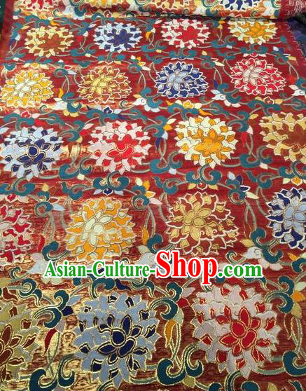 Asian Chinese Classical Lotus Pattern Design Red Silk Fabric Traditional Nanjing Brocade Material