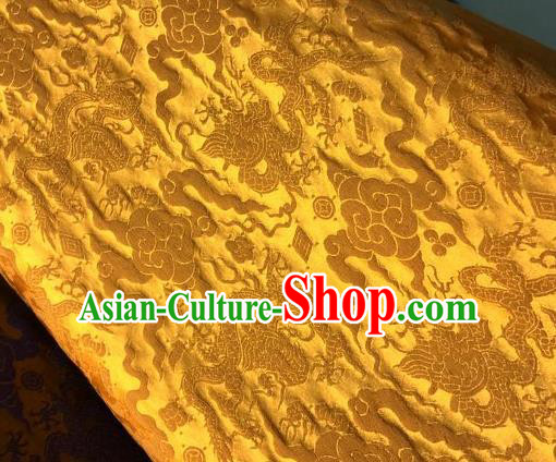 Asian Chinese Classical Cloud Dragon Pattern Design Golden Silk Fabric Traditional Nanjing Brocade Material