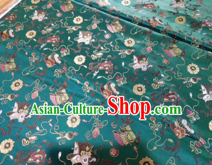 Asian Chinese Classical Spindle Pattern Design Deep Green Silk Fabric Traditional Nanjing Brocade Material