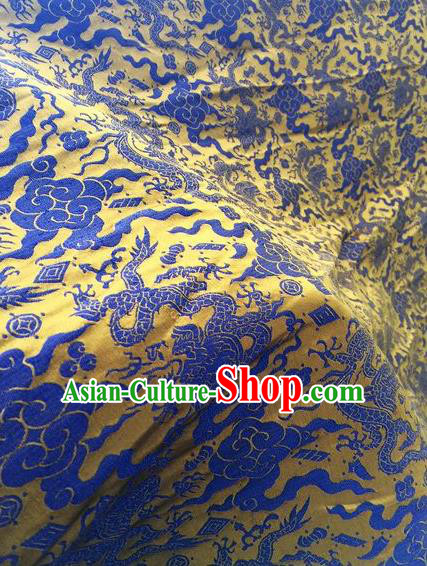 Asian Chinese Classical Royalblue Cloud Dragon Pattern Design Silk Fabric Traditional Nanjing Brocade Material