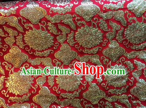 Asian Chinese Classical Cloud Lotus Pattern Design Red Silk Fabric Traditional Nanjing Brocade Material