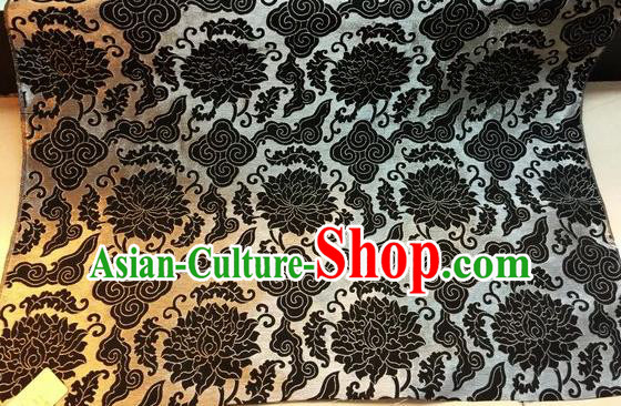 Asian Chinese Classical Black Cloud Lotus Pattern Design Silk Fabric Traditional Nanjing Brocade Material