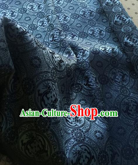 Asian Chinese Classical Dragon Pattern Design Navy Silk Fabric Traditional Nanjing Brocade Material