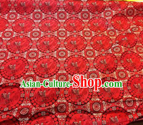 Asian Chinese Classical Chrysanthemum Pattern Design Red Silk Fabric Traditional Nanjing Brocade Material