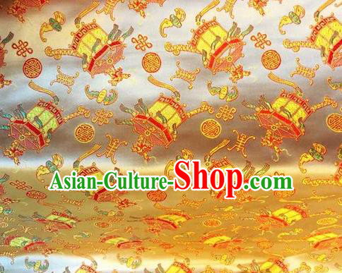 Asian Chinese Classical Lantern Pattern Design Golden Silk Fabric Traditional Nanjing Brocade Material